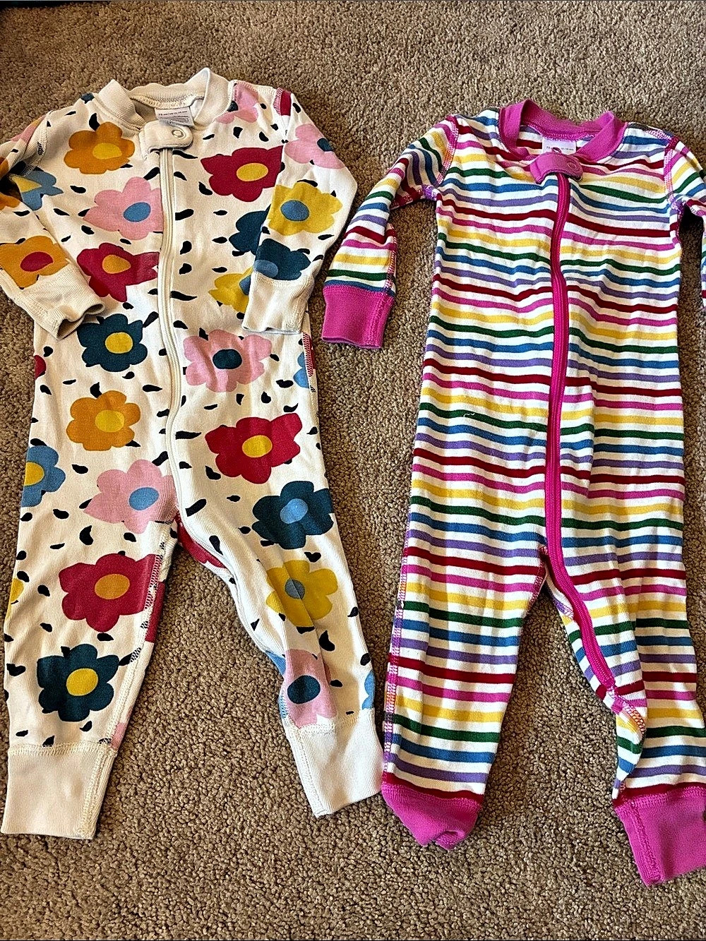 Hanna Andersson Organic Cotton Zip Sleeper Pajamas Lot of 2 Floral/Stripe 12-18M